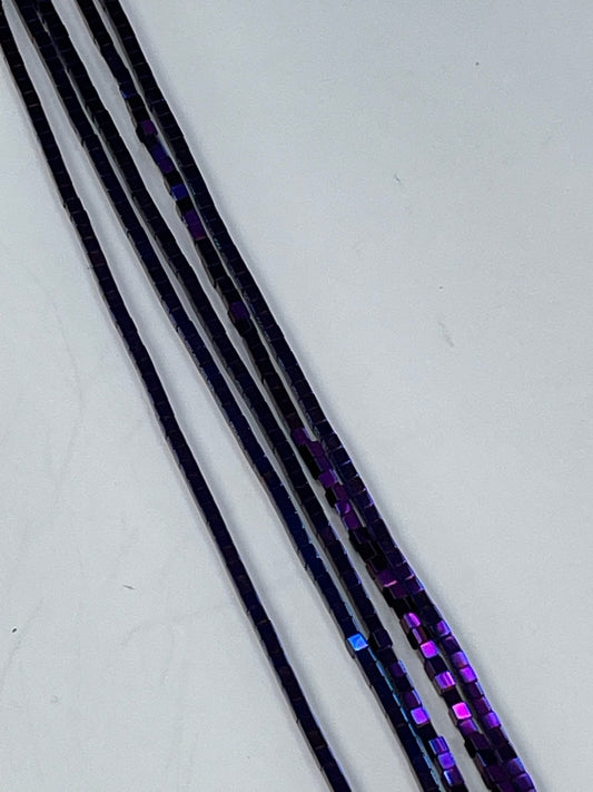 Hematite Purple Plated Cube, 2mm, 16" Strand