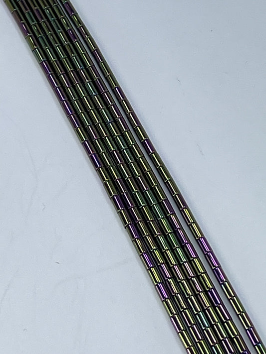 Hematite Iris Plated Tube, 3x5mm, 16" Strand