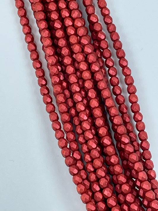 Czech FP  Lava Red, 4mm, 6" Strand