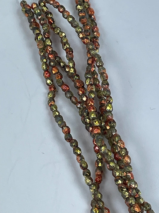 Czech FP Etched Cali Gold Rush, 4mm, 6" Strand