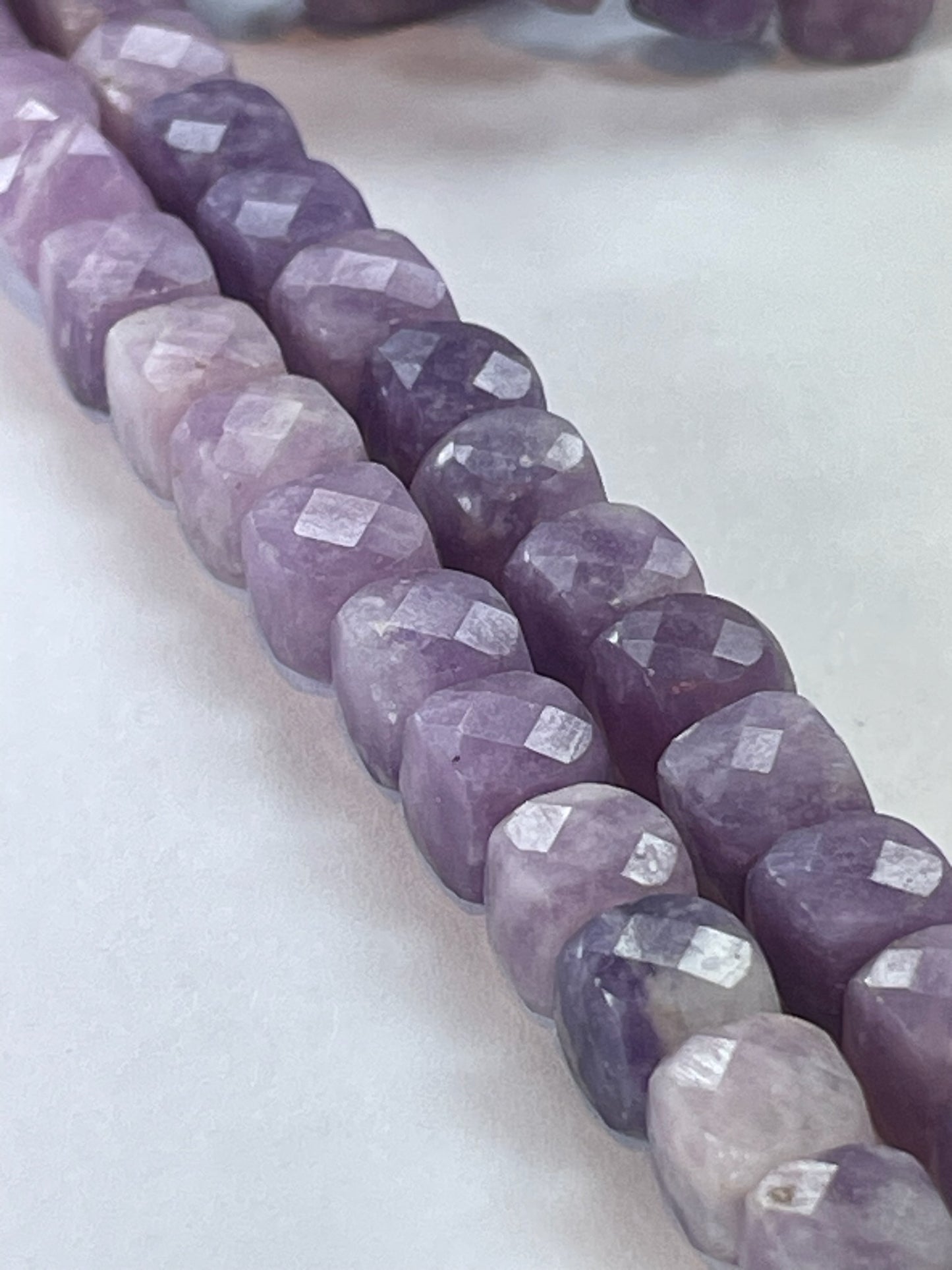 Lepidolite Faceted Cube, 6mm, 16" Strand