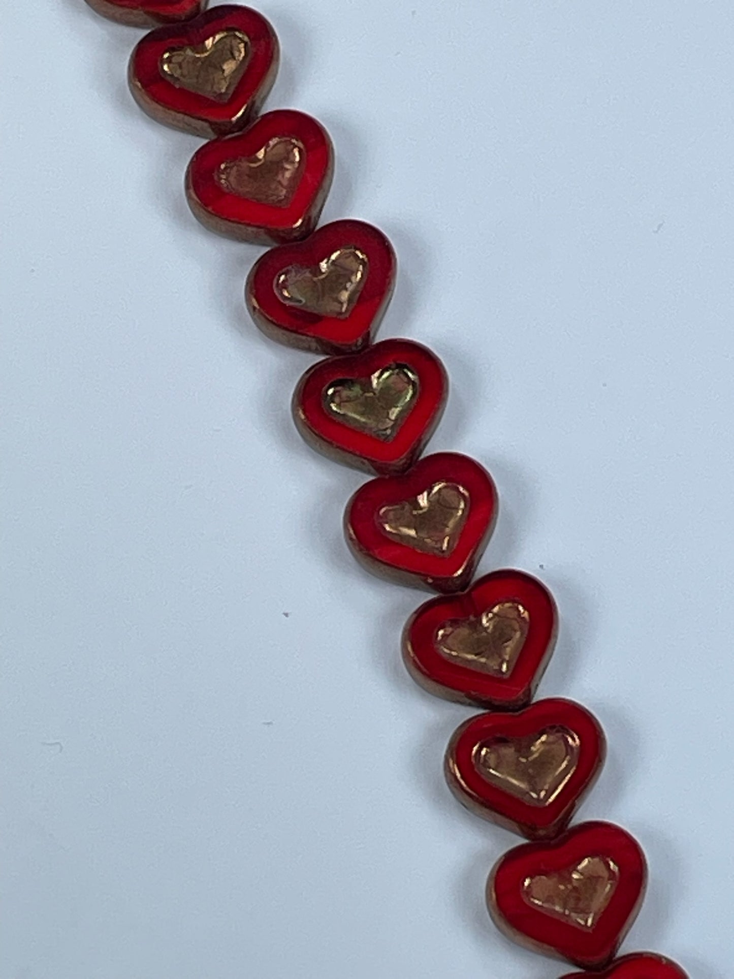 Czech Table Cut Hearts - Red Bronze, 8mm, 6" Strands