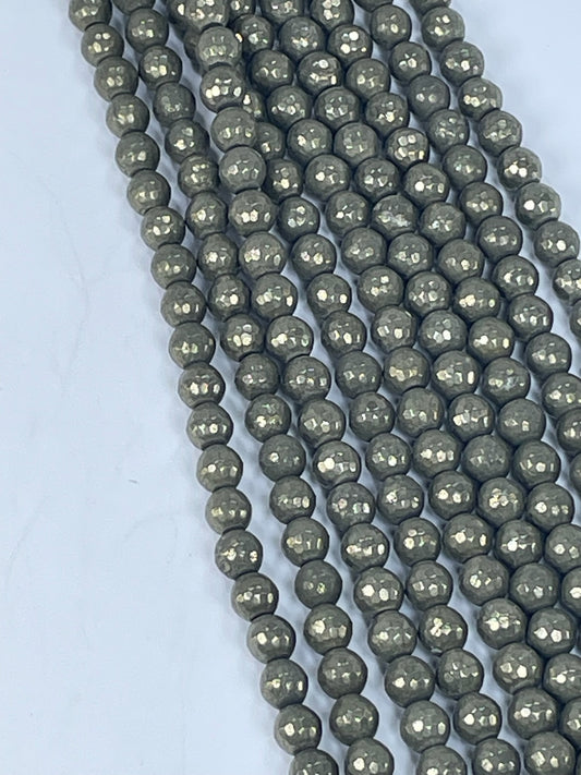 Pyrite Faceted Round 6mm, 16" Strand