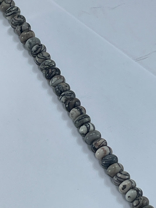 Black Veined Jasper Rondelle, 5x8mm, 16" Strand