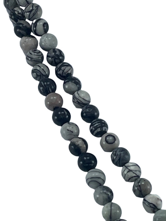 Black Veined Jasper Round 8mm, 16" Strand