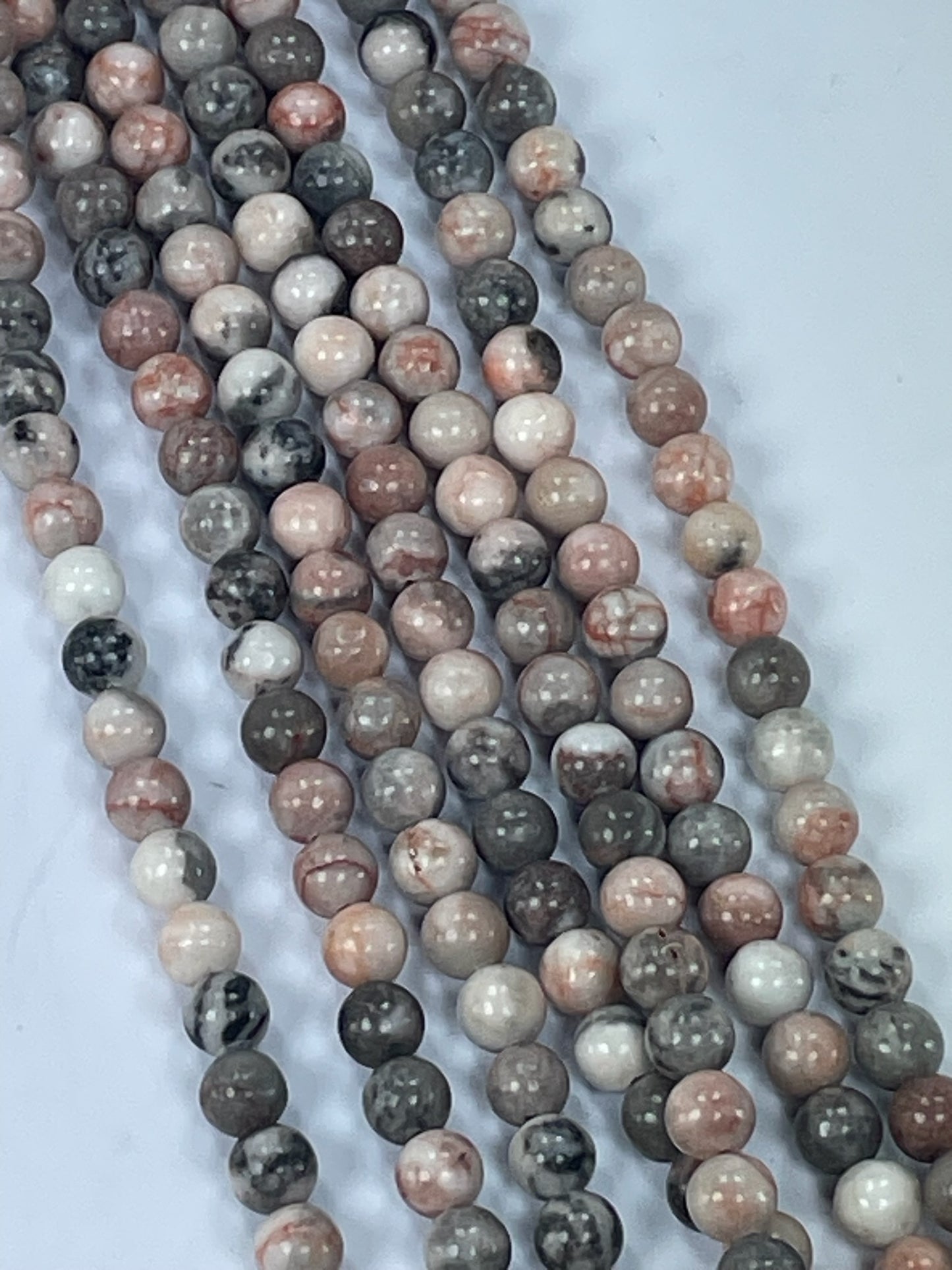 Pink Zebra Jasper, 16" Strand