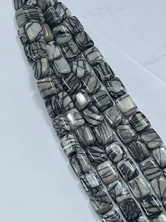 Black Veined Jasper Rectangle, 8x10mm, 16" Strand