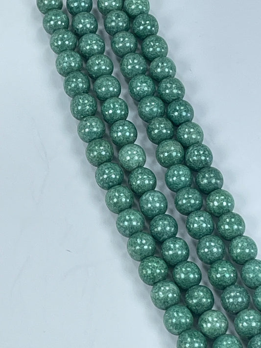 Czech Rnd - White Teal Luster, 8mm 6" Strand