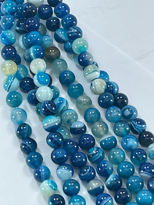 Blue Banded Agate, 8mm, 16" Strand