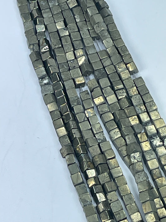 Pyrite Cubes, 4x4mm, 16" Strand