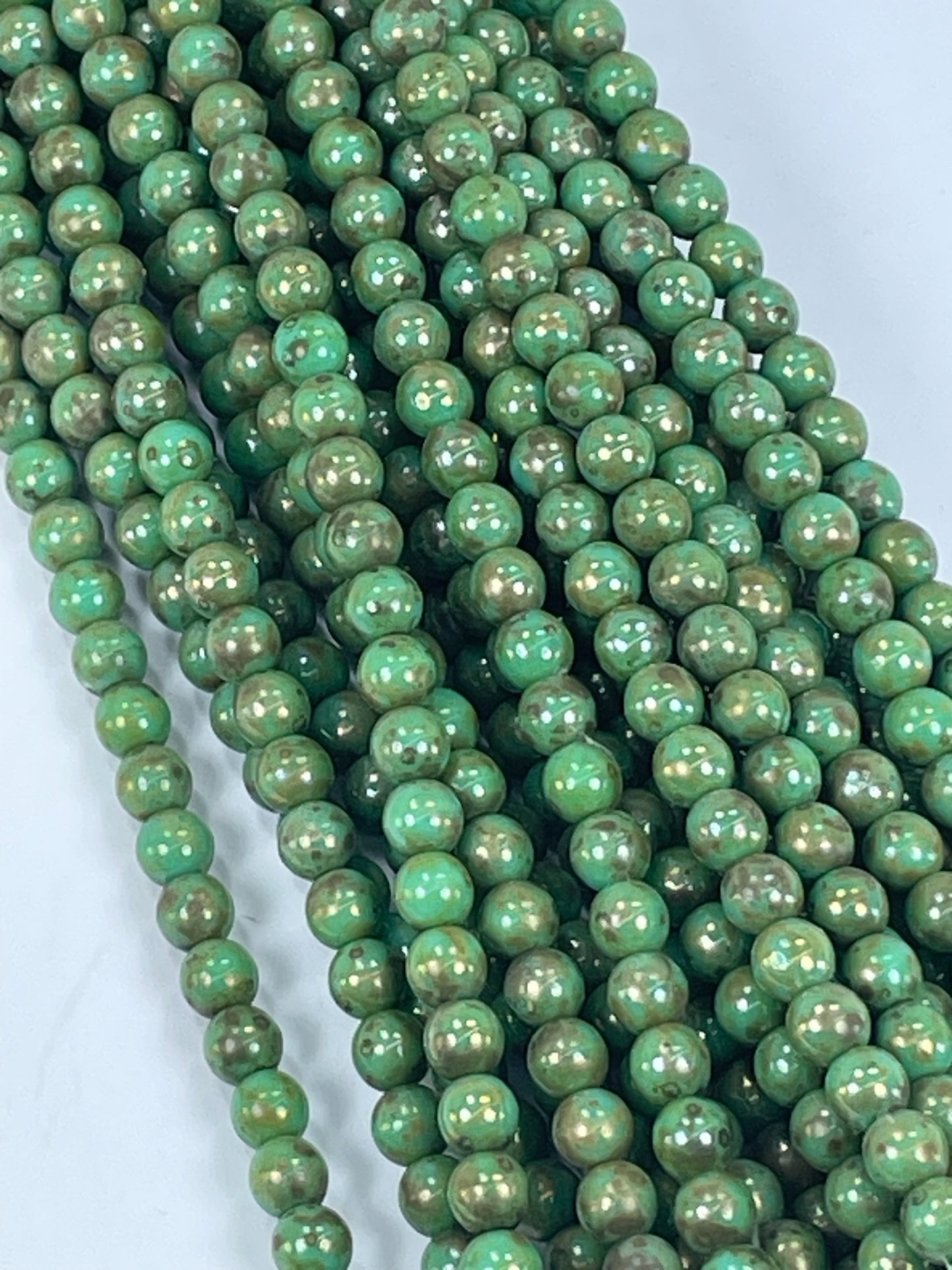 Czech Rnd - Jade Picasso 6mm, 6" Strand