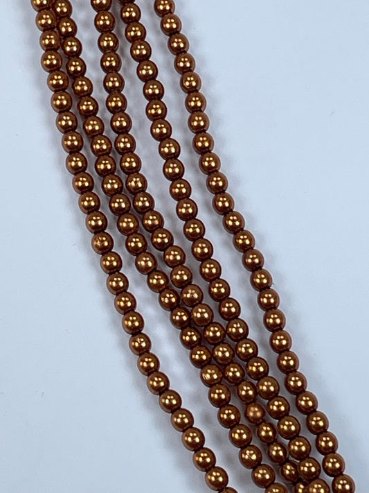 Czech Pearls - Copper Shiny, 4mm 6" Strand