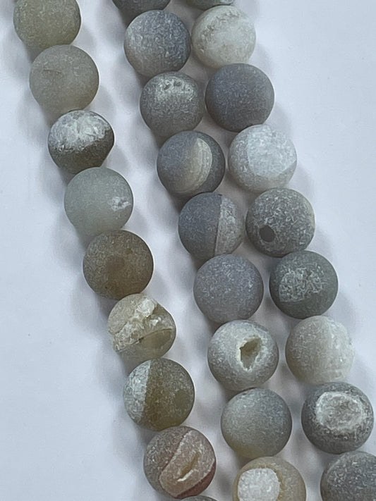 Druzy Agate (Gray) 12mm, 16" Strand