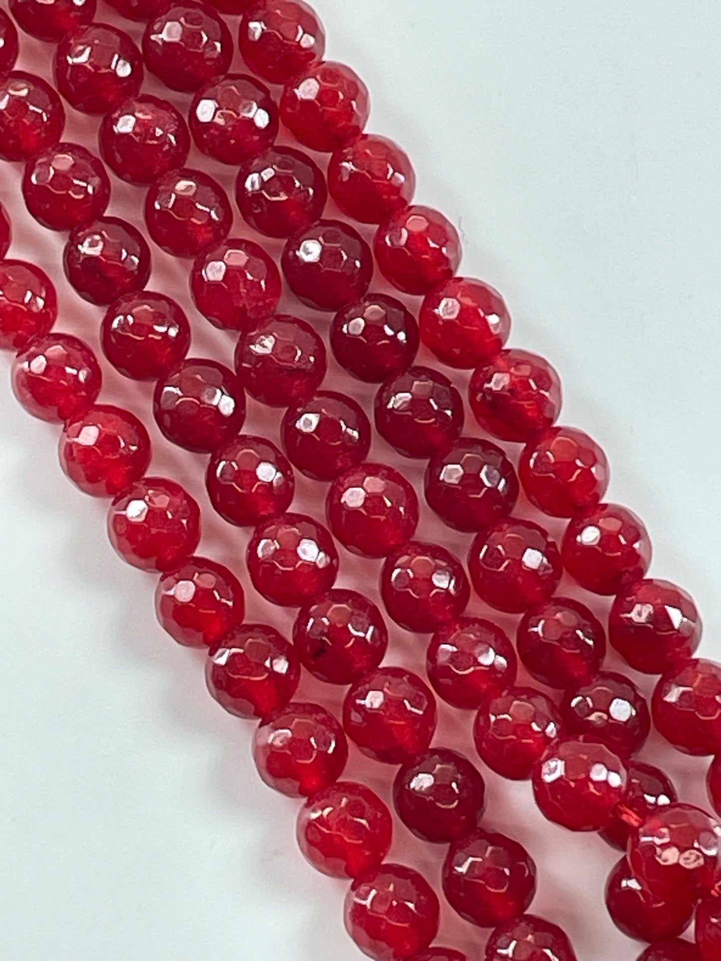 Red Dyed Jade Faceted 8mm, 16" Strand