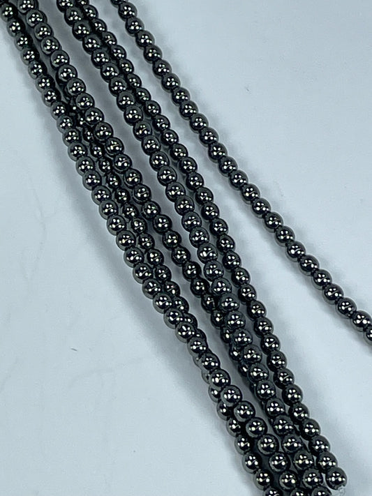 Czech Round - Jet Hematite 4mm