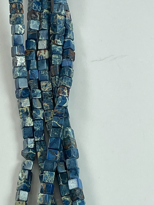 Blue Impression Stone Cube 4mm, 16" Strand