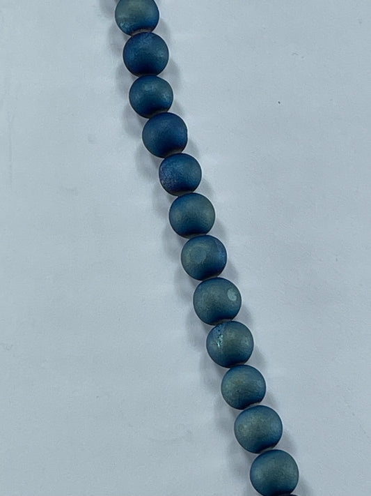 Druzy Agate Dk Blue Plated 8mm, 16" Strand