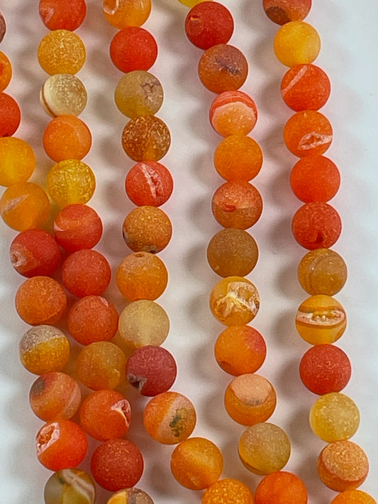 Druzy Agate Orange 8mm, 16" Strand