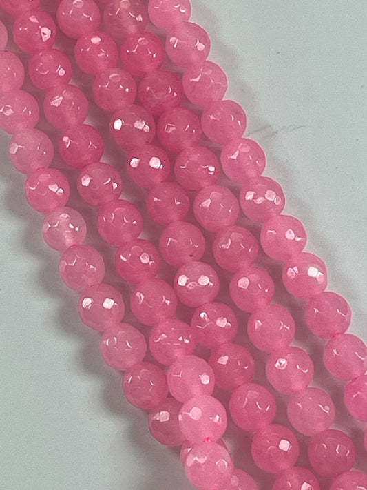 Pink Dyed Jade Faceted 8mm, 16" Strand