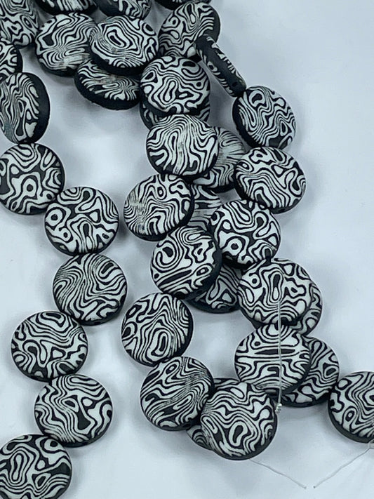 2-Hole Coin Bead  B/W Las Cont 14mm