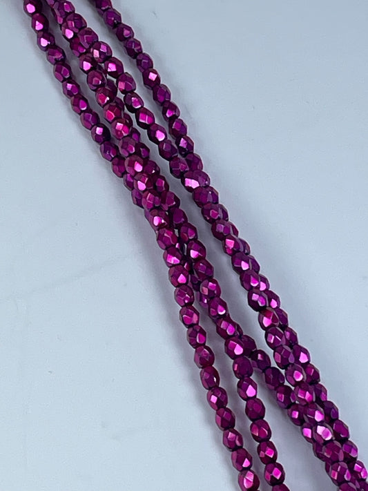 Czech FP - Metal Fuchsia, 4mm, 6" Strand