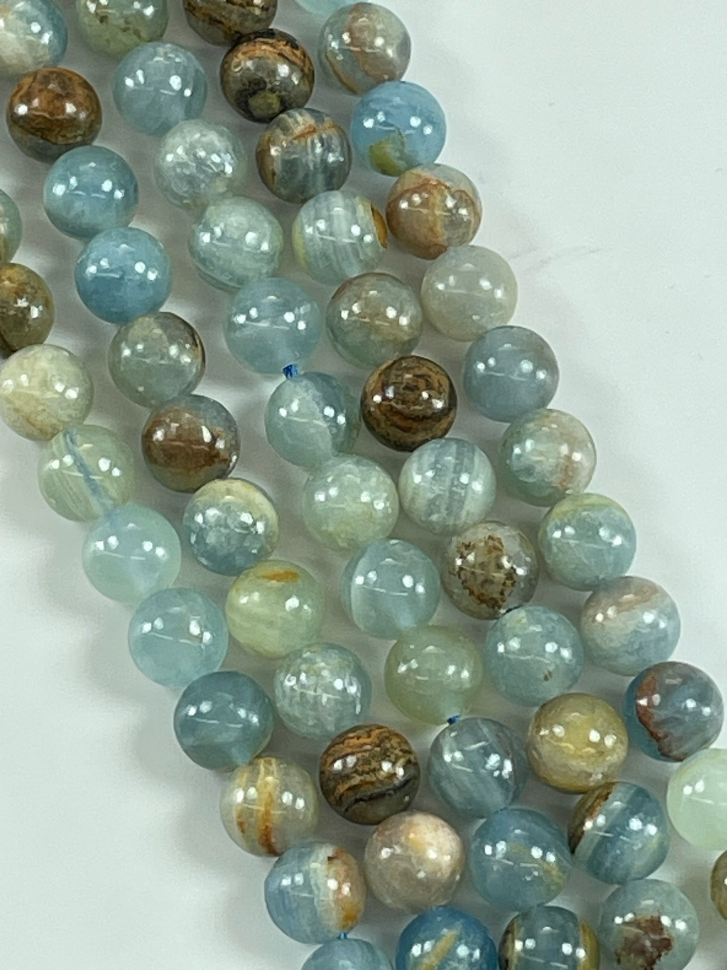 Natural Blue Calcite 8mm, 16" Strand