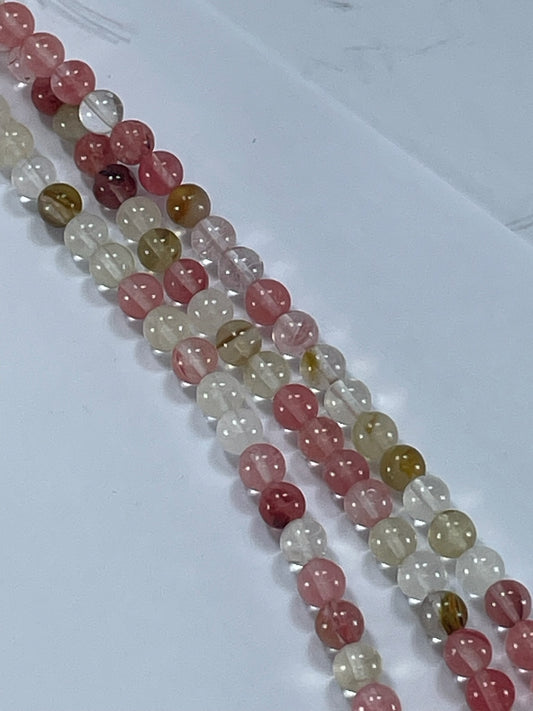 Cherry ' Quartz ' Round 6mm, 6mm, 16" Strand