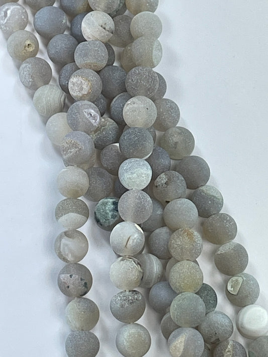 Druzy Agate (Gray) 8mm, 16" Strand