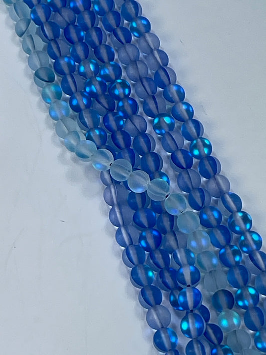 Matte Mermaid Glass Blue 6mm, 16" Strand