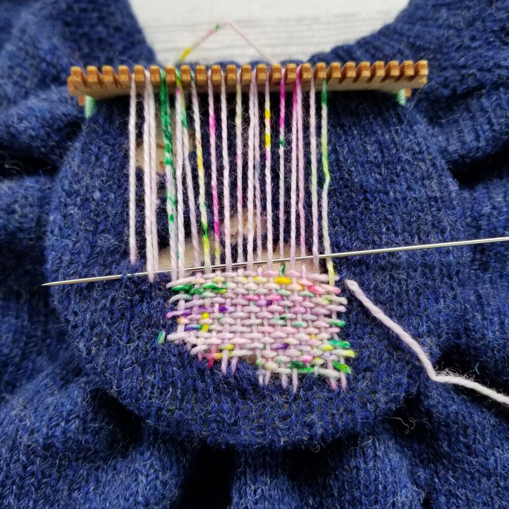 First time using a darning loom… so easy and such fun! : r/Visiblemending
